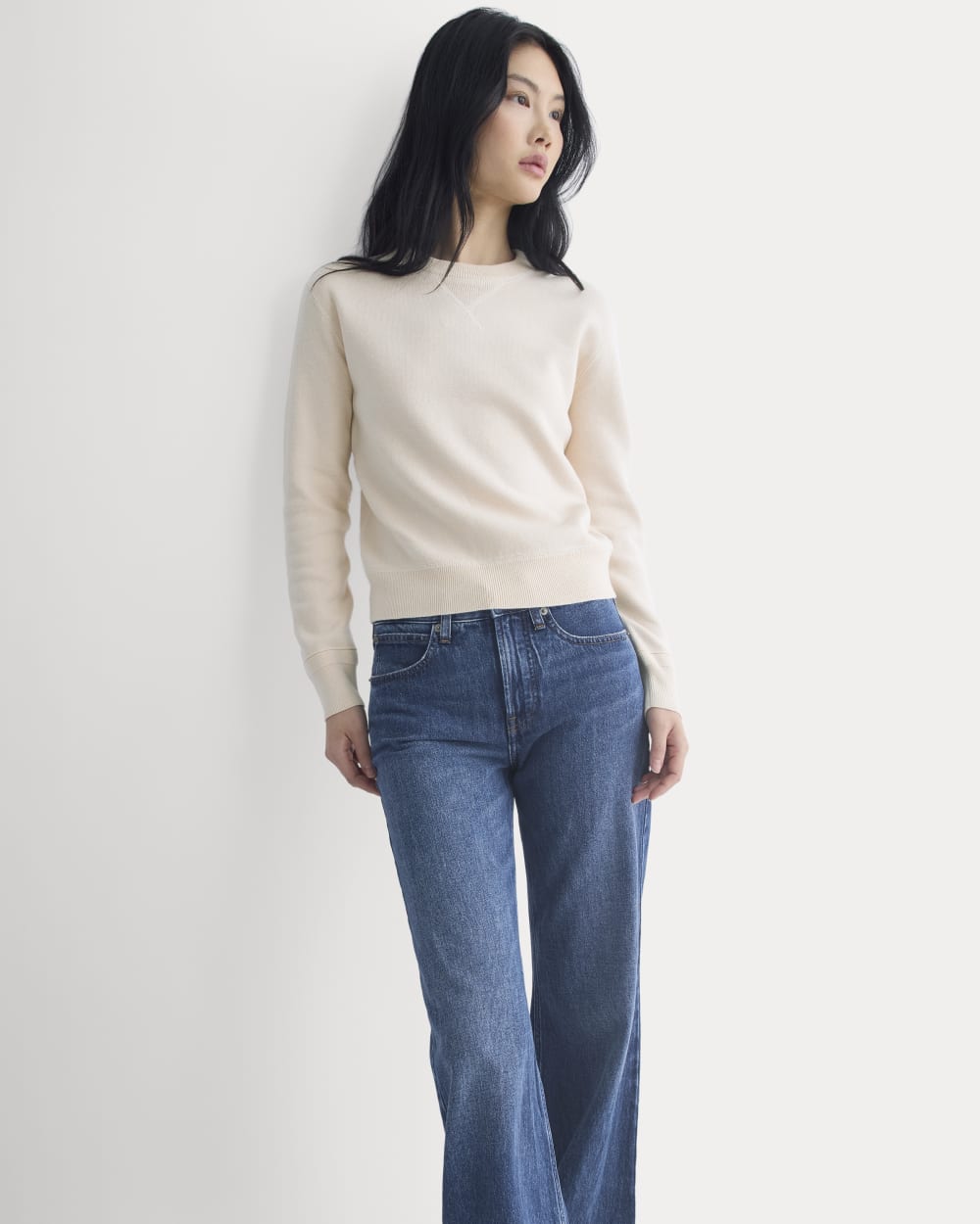 Double Knit Crew in Cotton Merino in Bone/Cream/Sand/Light Camel — detail view