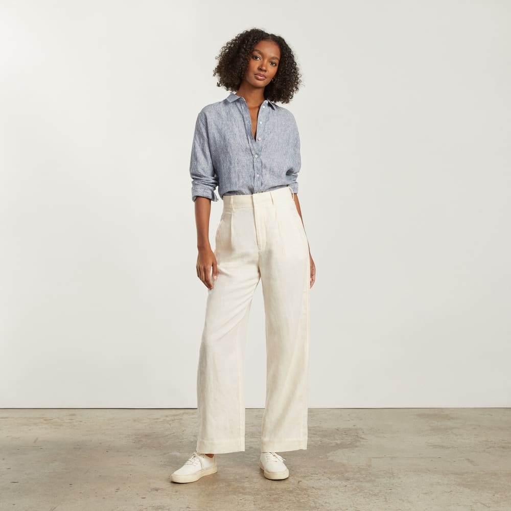 The Must-Have Shirt in Linen in Blue Pinstripe — detail view