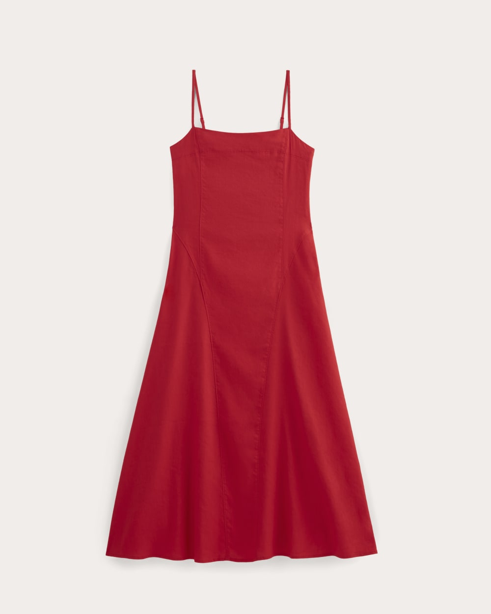 The Seamed Dress in Stretch Linen in Classic Red — alternate view