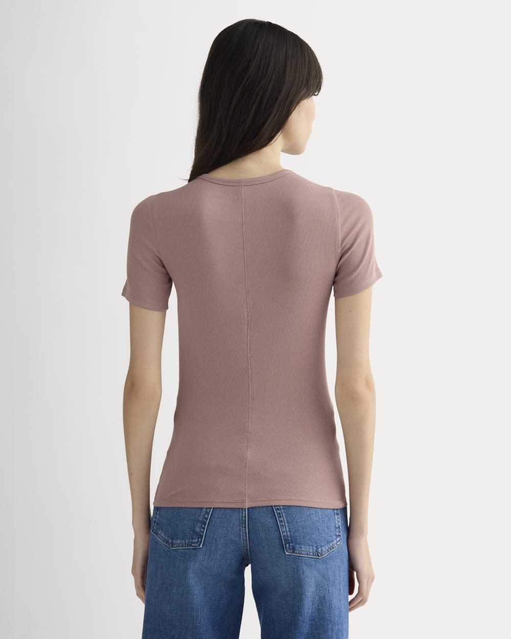 The Luxe Rib Crew in Rose Dusk — detail view