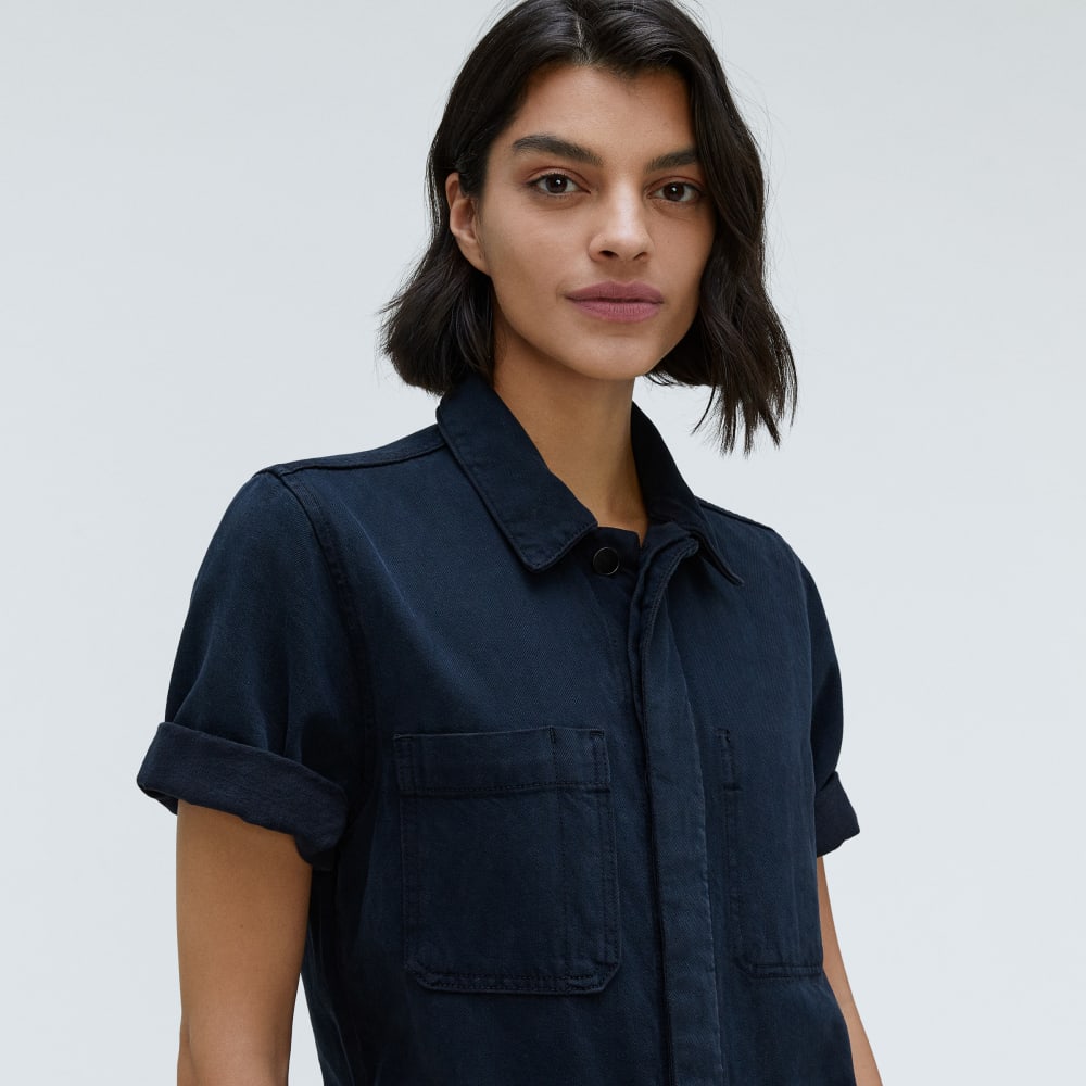 The Supersoft Jean Coverall in Ink Wash — detail view