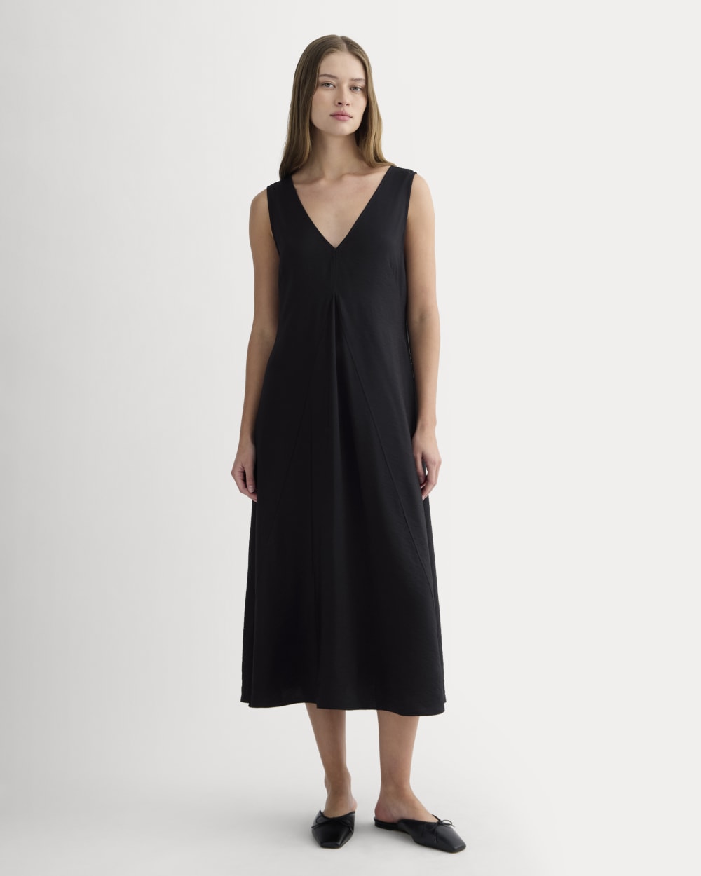 The V-Neck Dress in SoftLuxe in Black — front view
