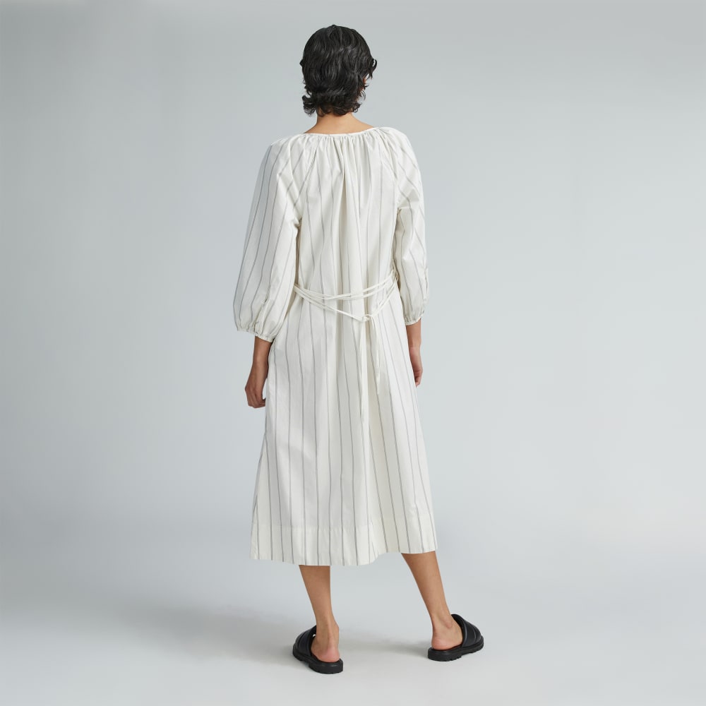 The Raglan Sleeve Poplin Dress in Black / Canvas Tan — detail view