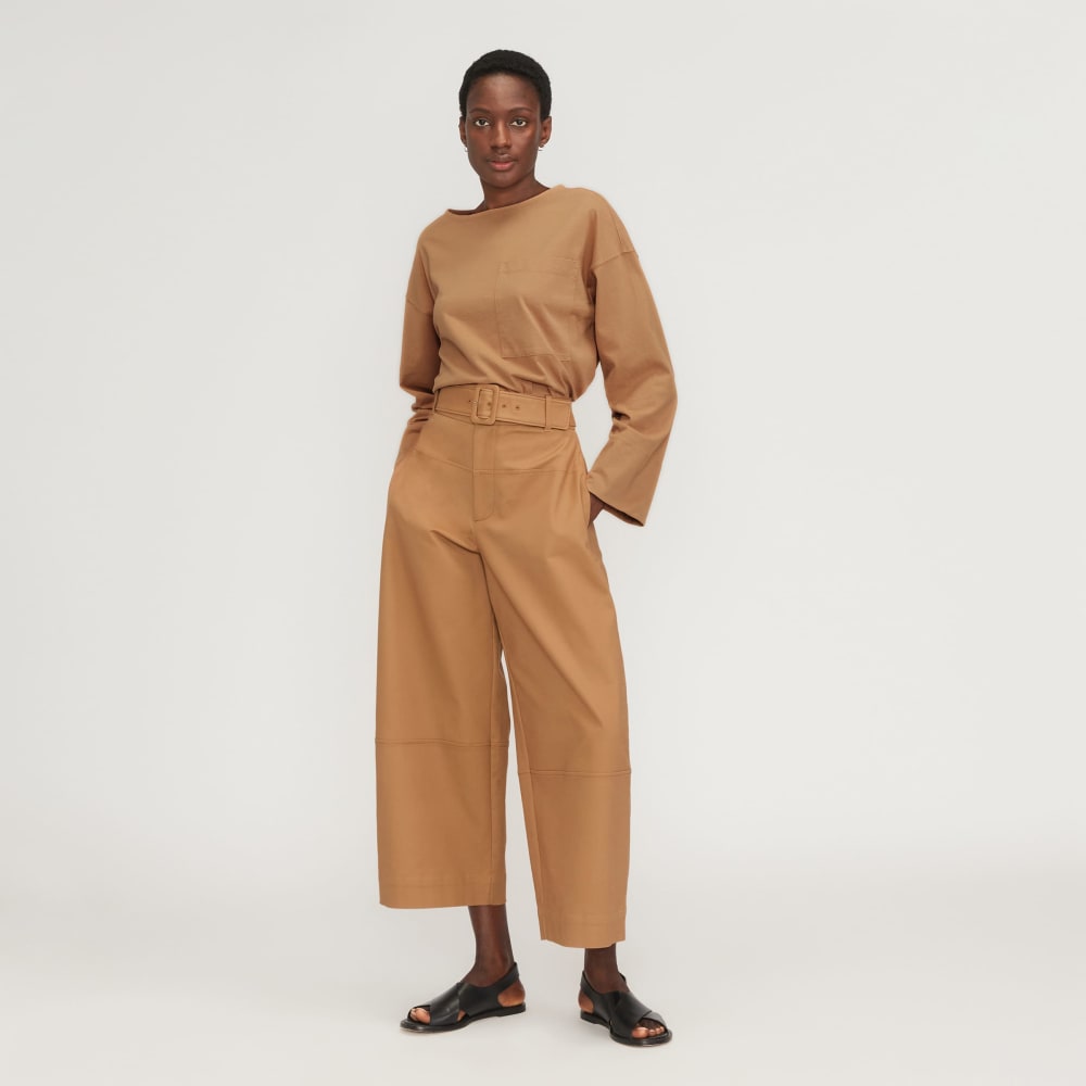The Premium Weight Oversized Pocket Tee in Caramel — detail view