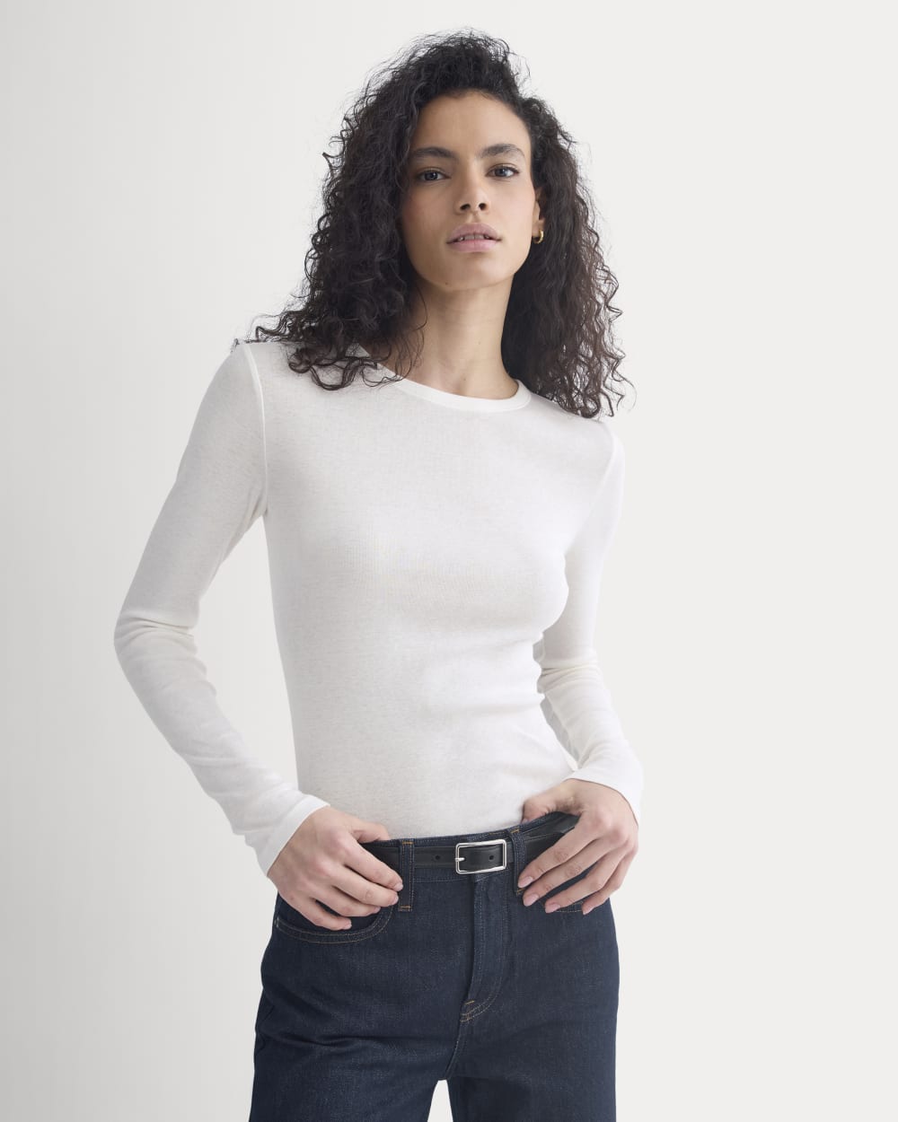 Tissue Long-Sleeve Crew in Bone — front view