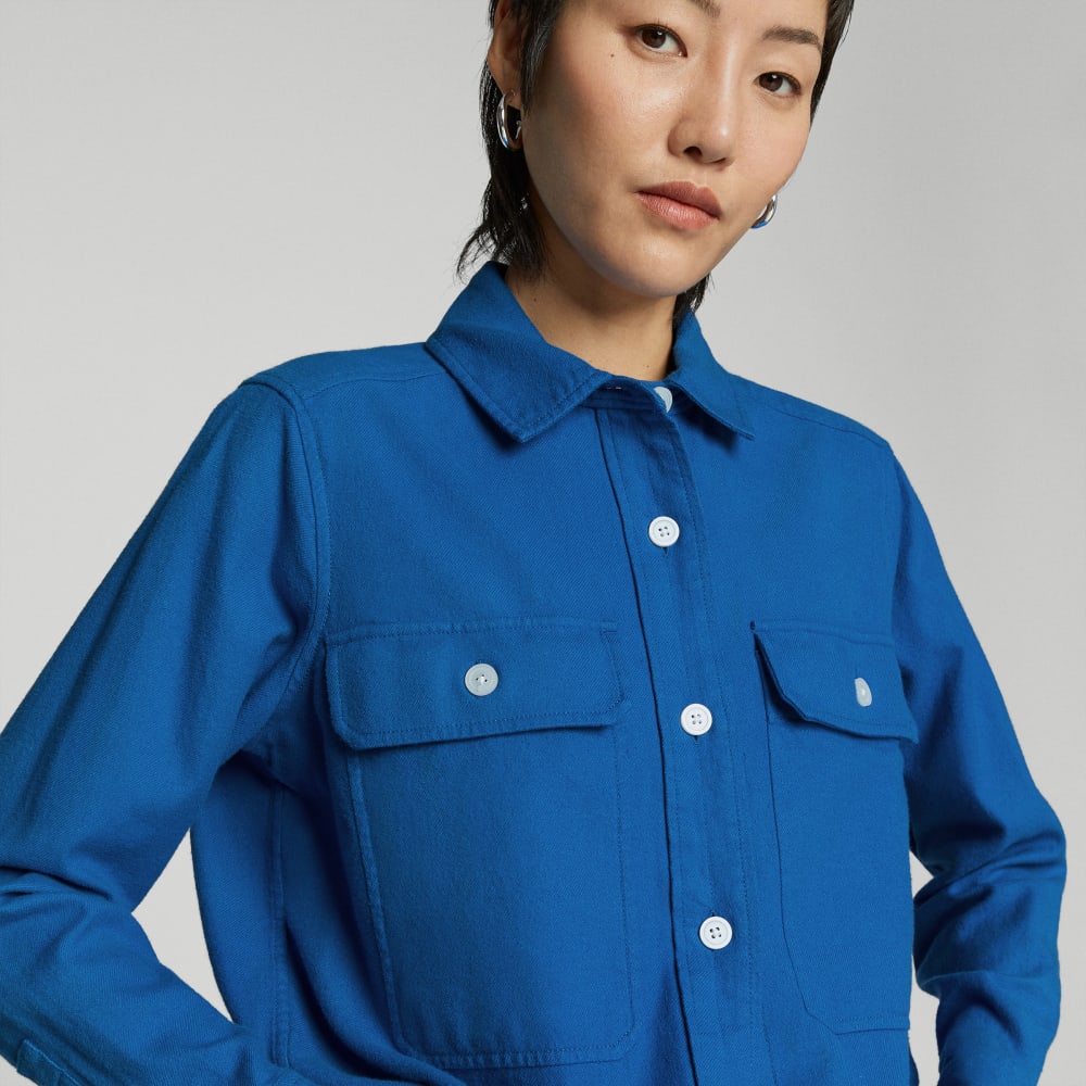 The Classic Cotton Flannel Shirt in Lapis Blue — detail view