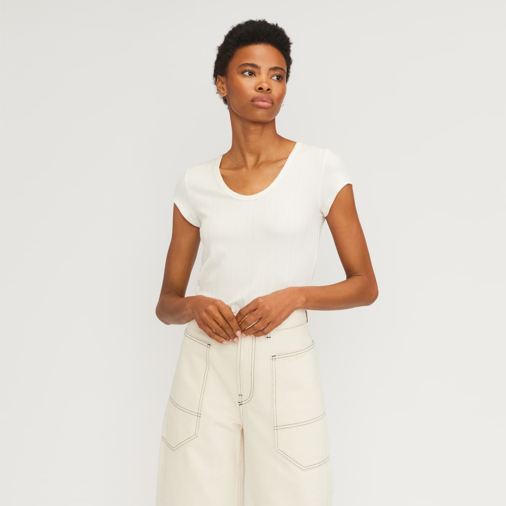 The Rib Soft Knit Scoop-Neck Tee in Bone — front view