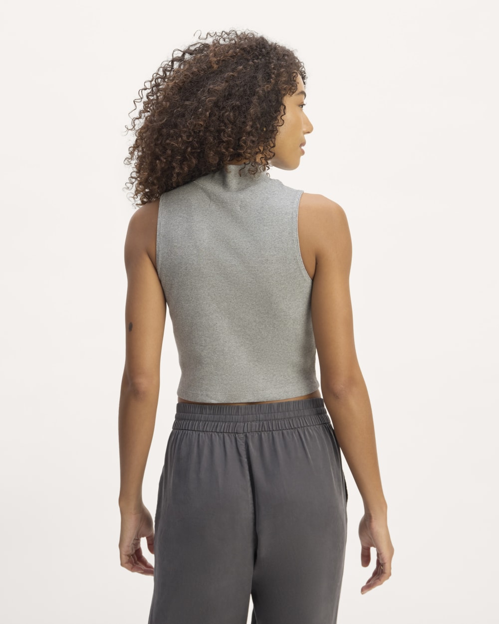 The Ribbed Mockneck Tank in Mid Heather Grey — detail view