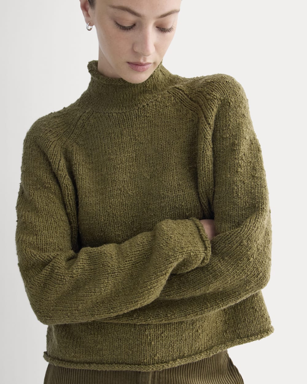 Rollneck Sweater in Olive — detail view