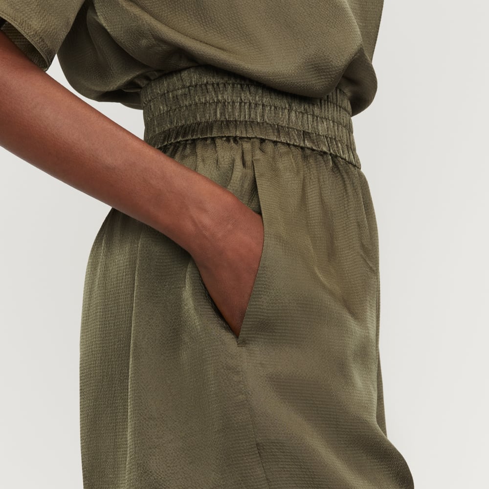 The Satin Pull-On Short in Kalamata — detail view