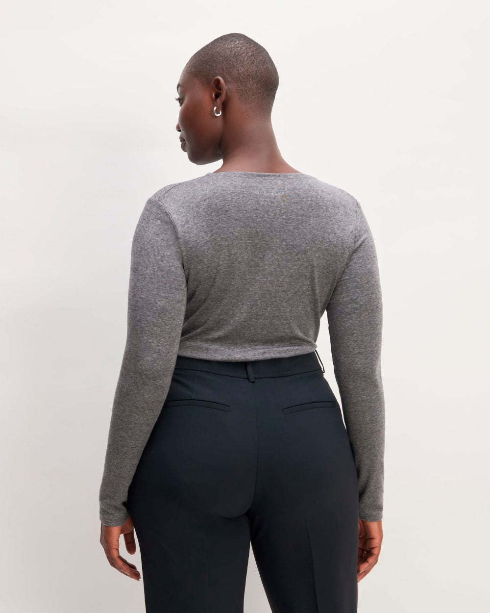 The Ruched V-Neck Tee in Butterluxe in Heather Charcoal — detail view