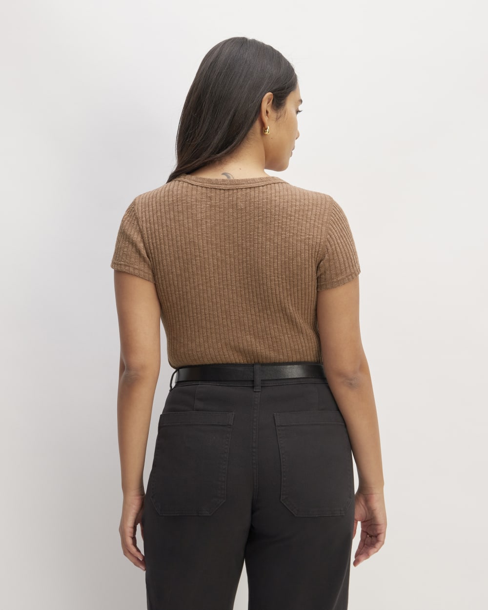 The Cozy Rib Tee in Carob Brown — detail view
