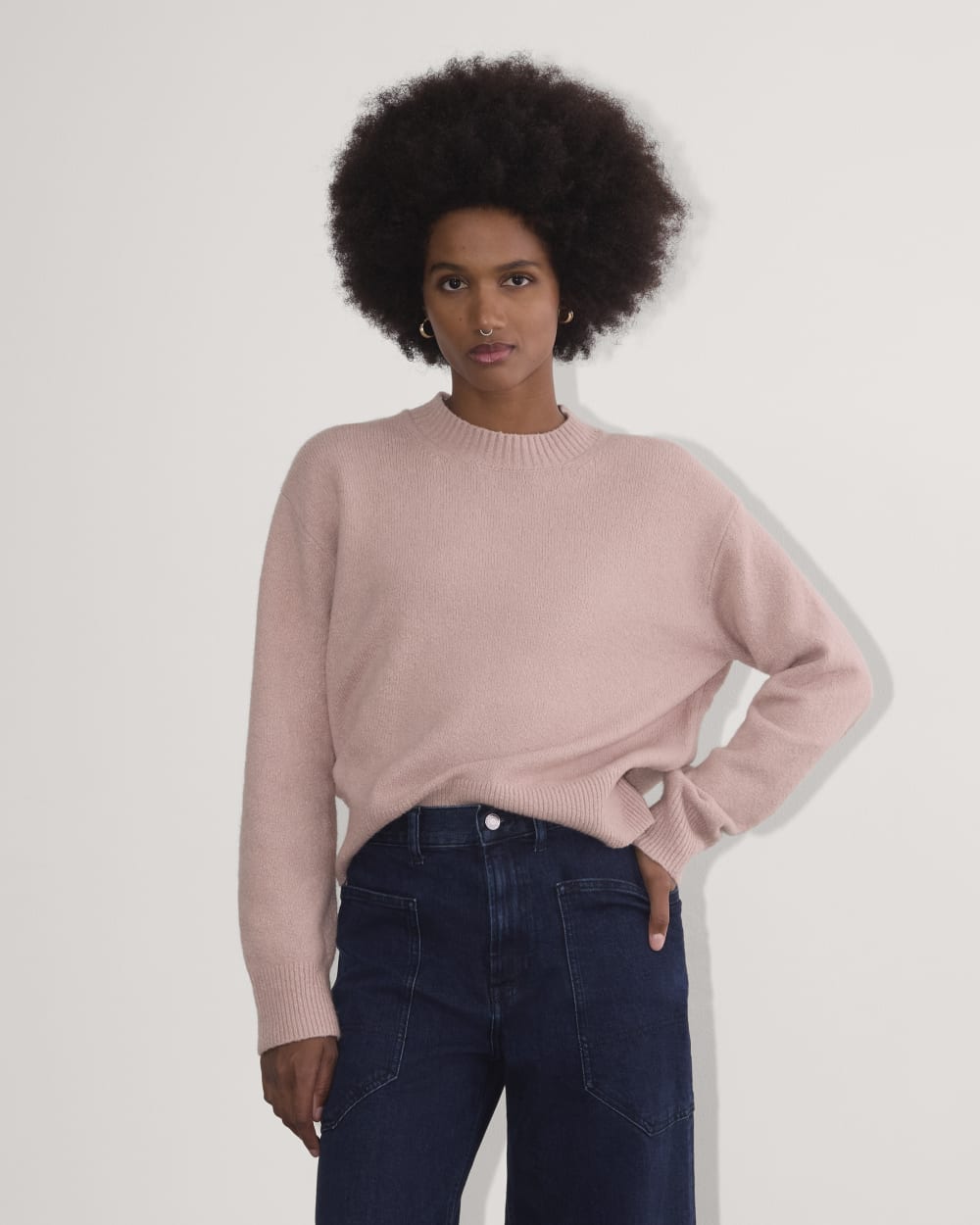 The Cocoon Crew in Plush Cotton in Dusty Rose — front view