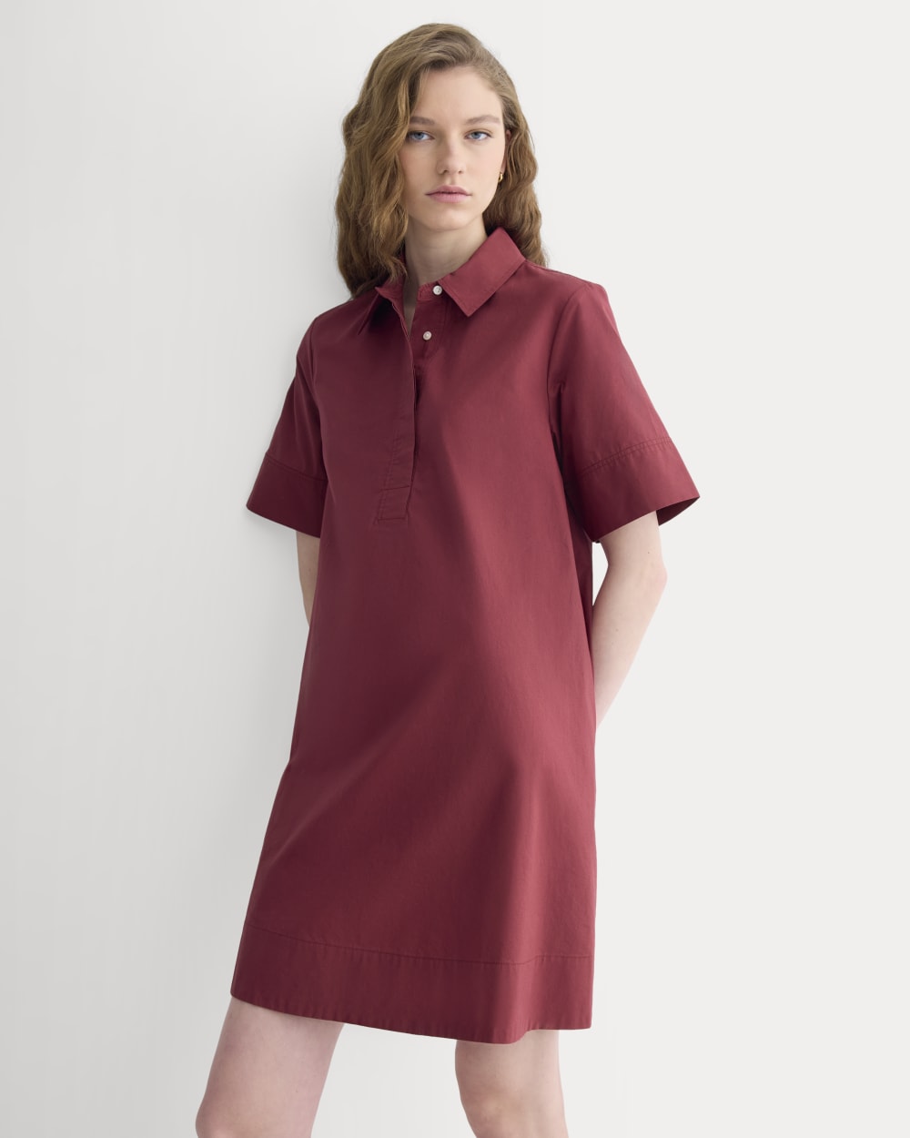 Popover Mini Shirtrdress in Ultrasoft Cotton in Pomegranate — detail view