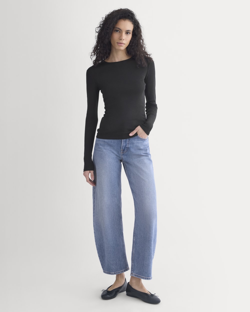 Tissue Long-Sleeve Crew in Black — detail view