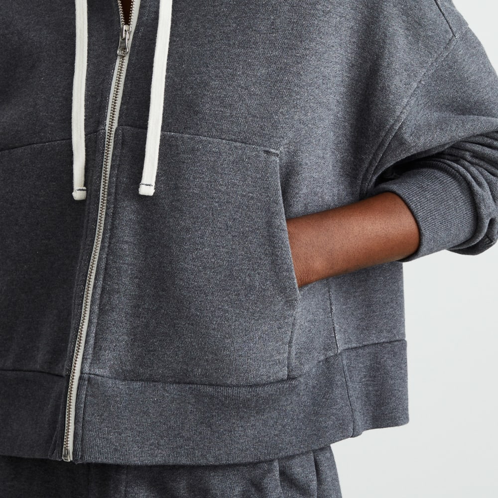 The Track Organic Cotton Hoodie in Dark Heather Grey — detail view