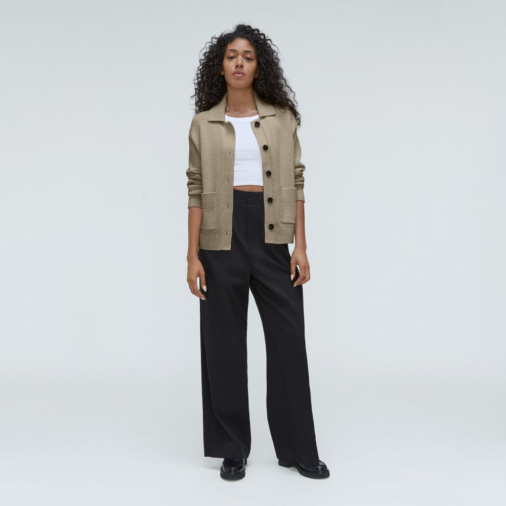 The Cotton Chore Sweater Jacket in Trench Coat Khaki — detail view