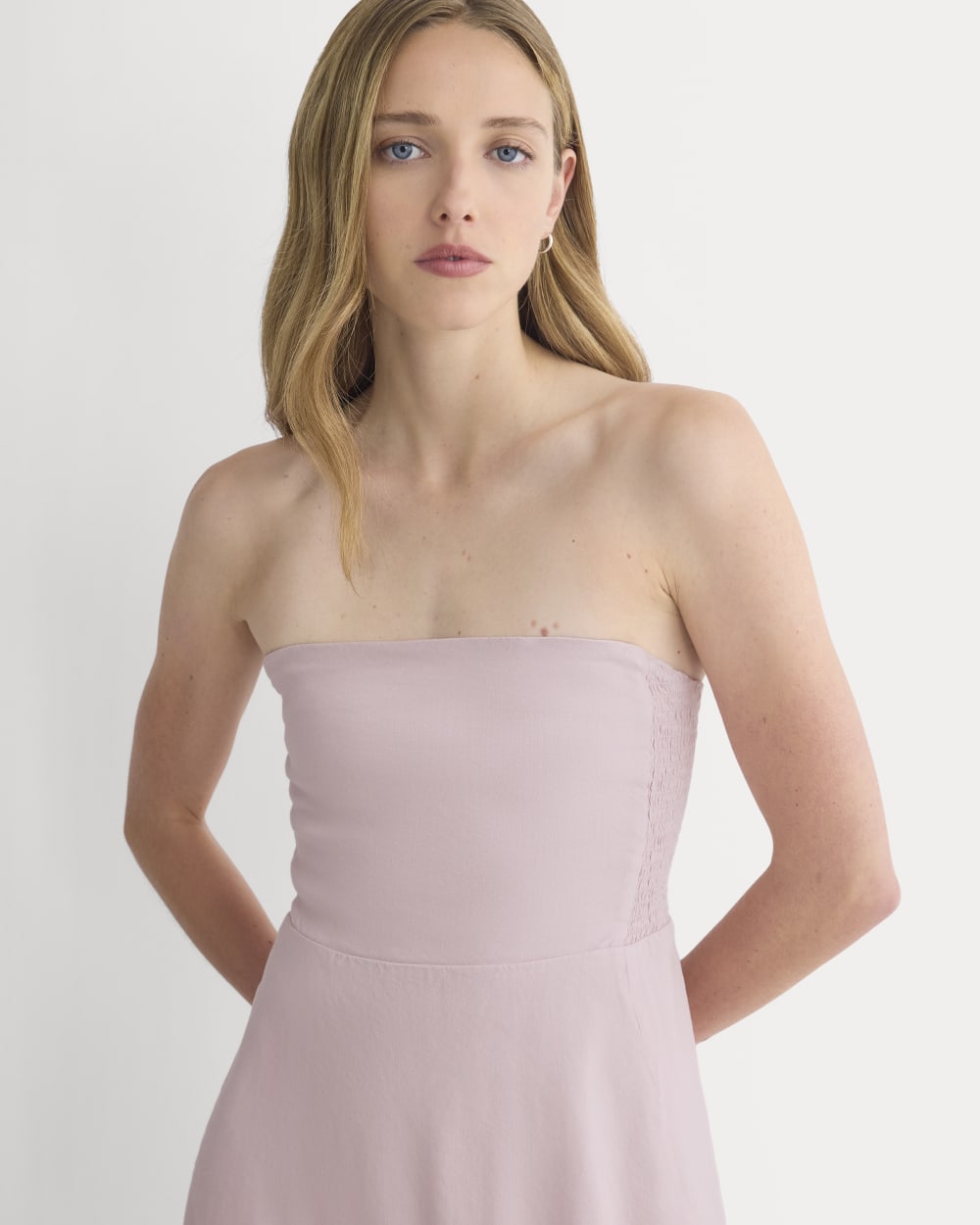 Strapless Dress in Stretch Linen in Burnished Lilac — alternate view