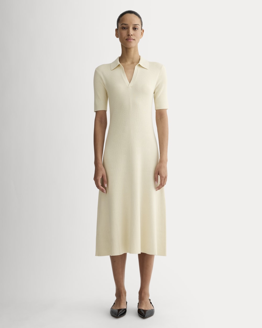 The Knit Polo Dress in Birch — front view