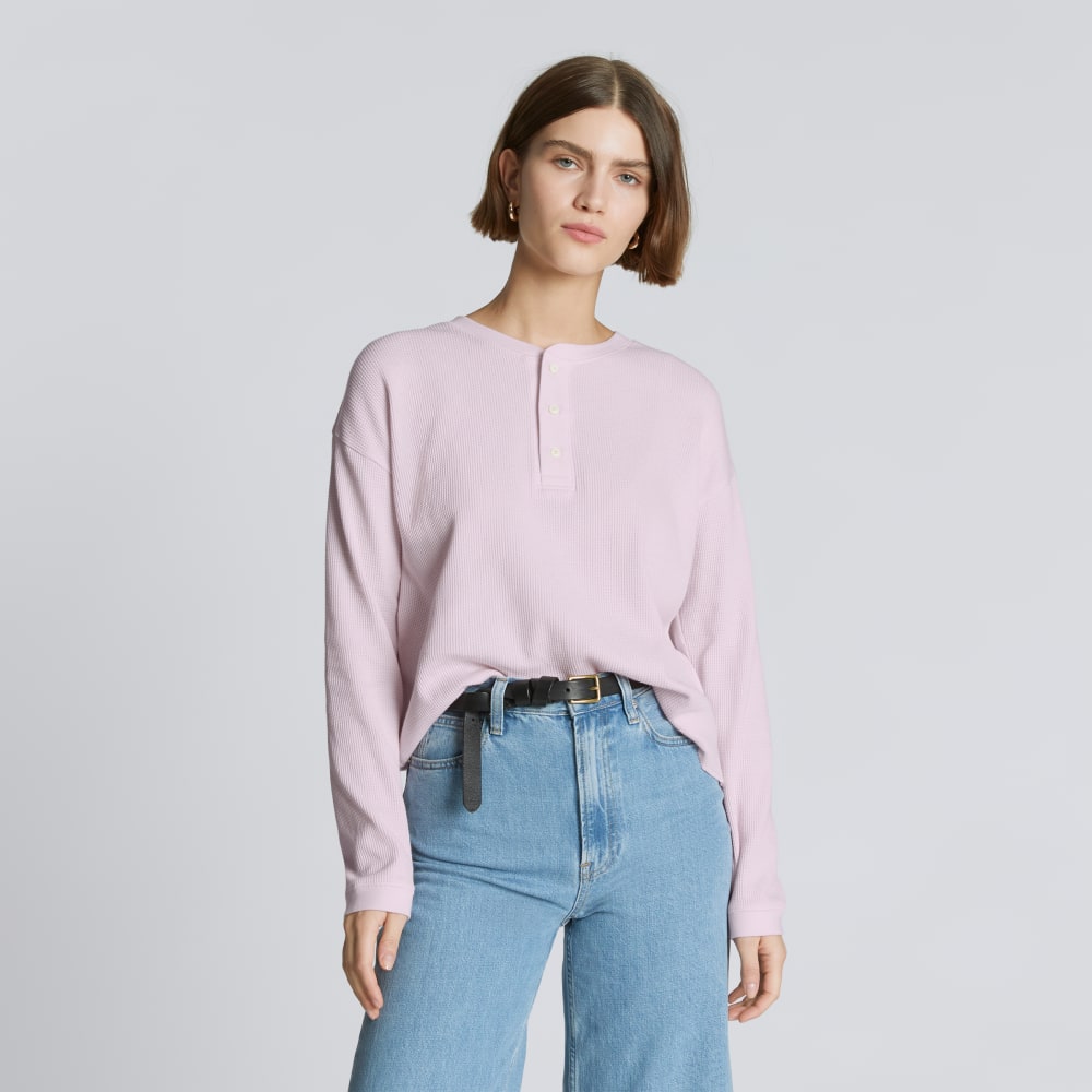 The Organic Cotton Waffle Henley in Light Lilac — front view