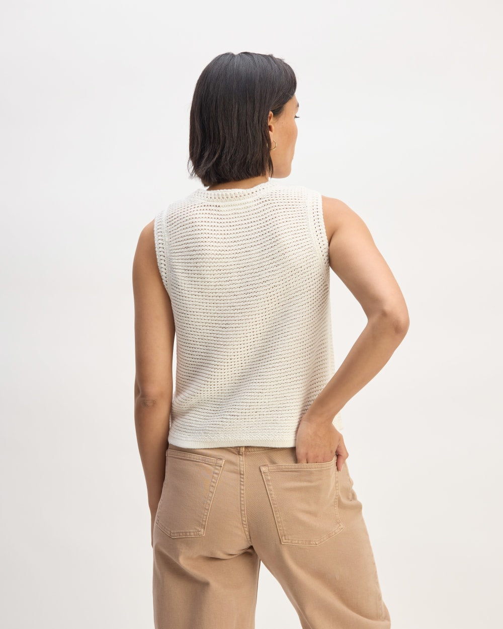 The Organic Cotton Open-Stitch Tank in Bone — detail view