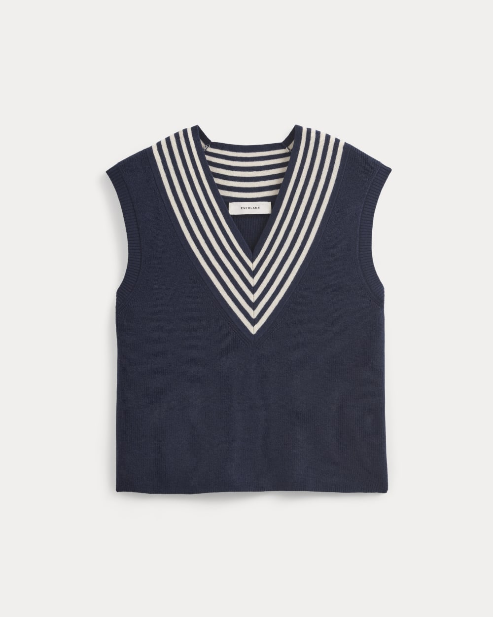 Relaxed V-Neck Vest in Cotton Merino in Navy — alternate view
