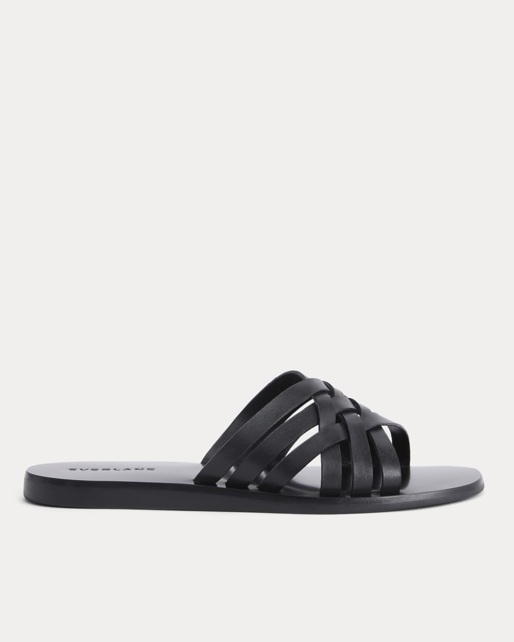 Leather Triple Crisscross Sandal in Black Leather — front view