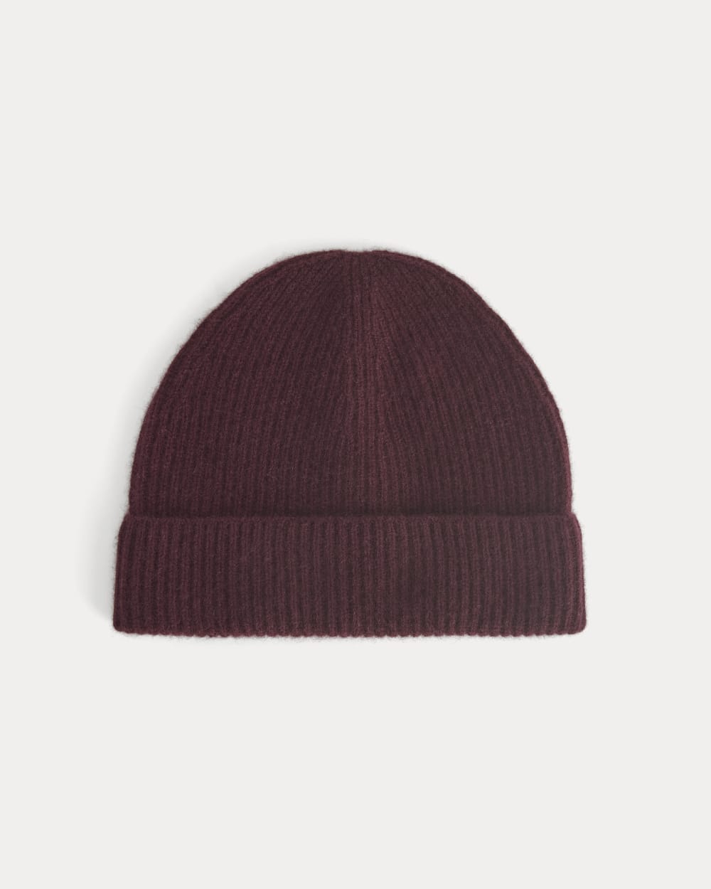 The Cashmere Ribbed Beanie in Wine — front view