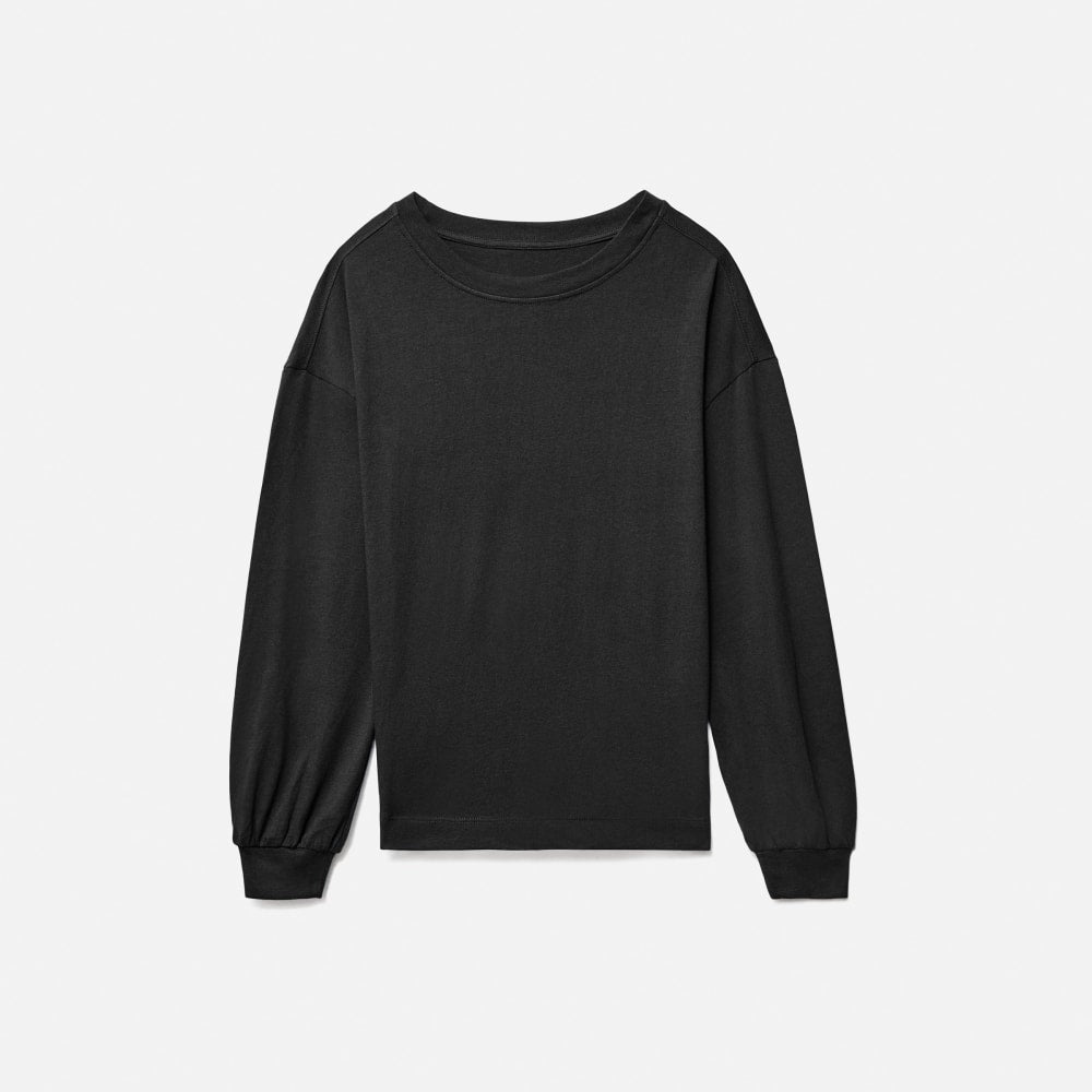 The Organic Cotton Long-Sleeve Tee in Black — front view