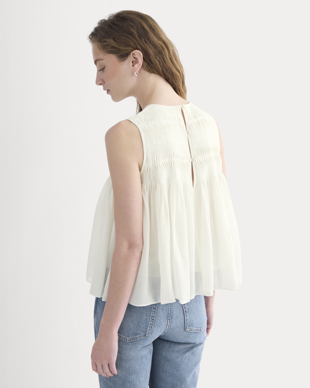 Twisted Pleat Tank in Silk Georgette in Bone — detail view