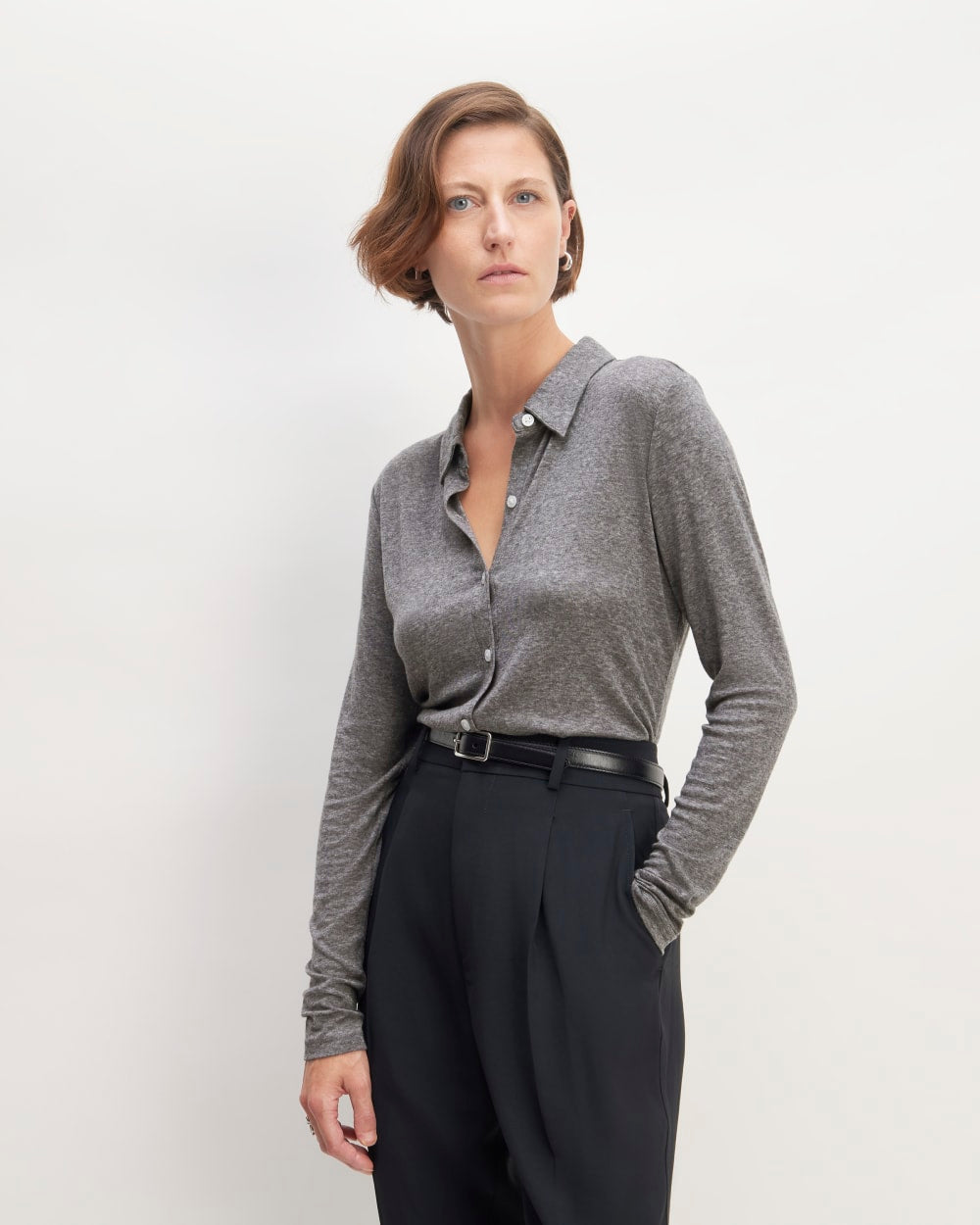 The Must-Have Shirt in Butterluxe in Heather Charcoal — front view