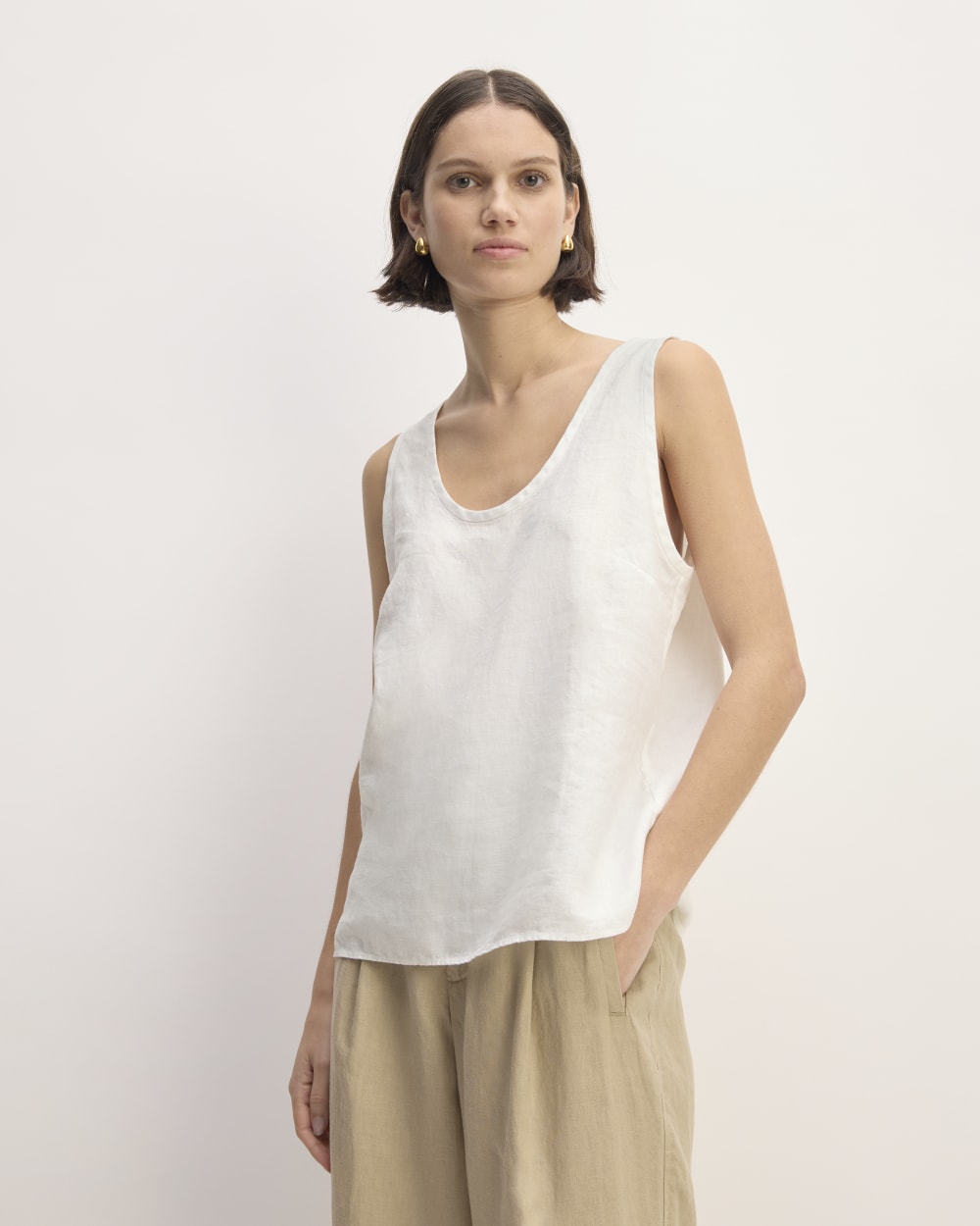 The Scoop Tank in Linen in White — front view