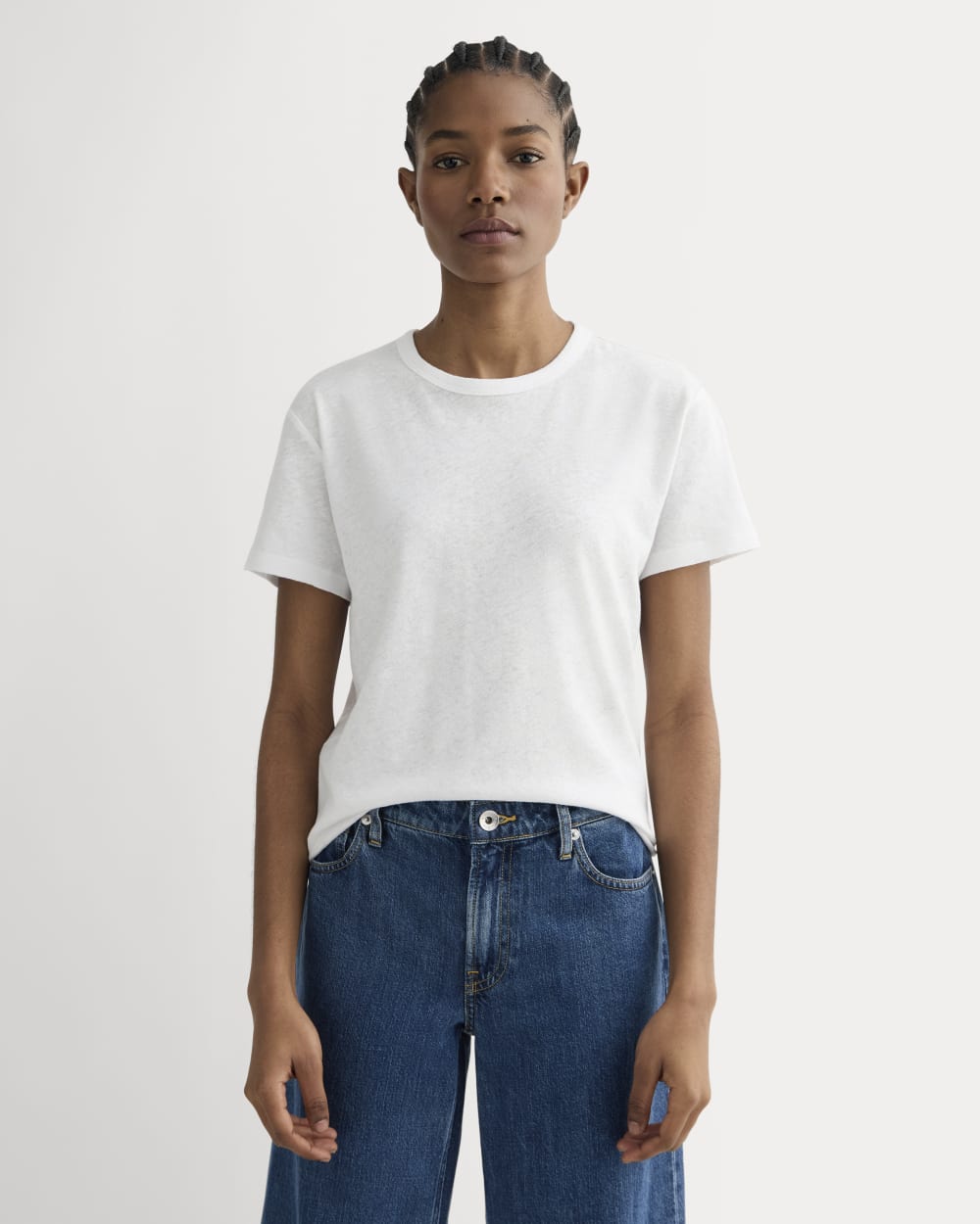 The Box-Cut Tee in Cotton Linen in White — front view