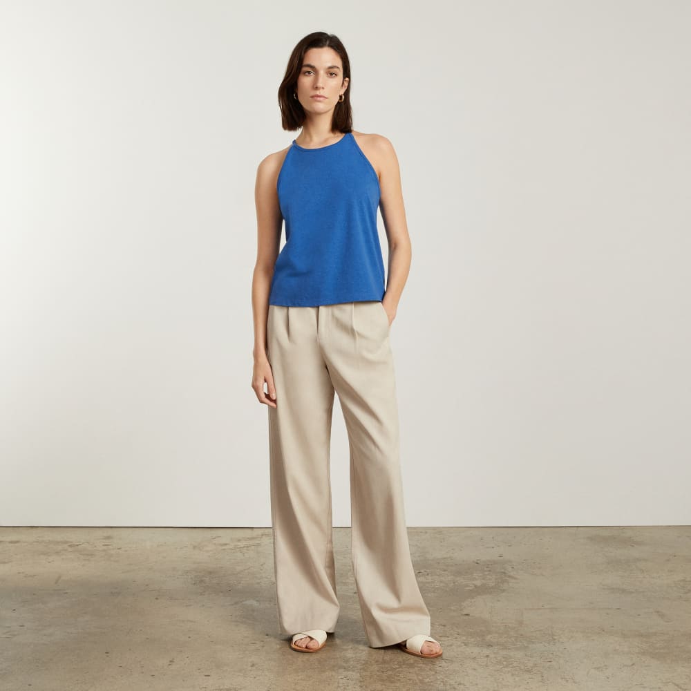 The Hemp Cutaway Tank in Deep Blue — detail view