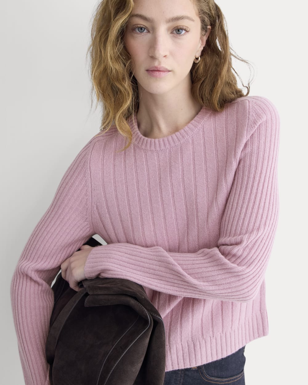 Mix Ribbed Crew in Cashmere in Lilac Crush — detail view