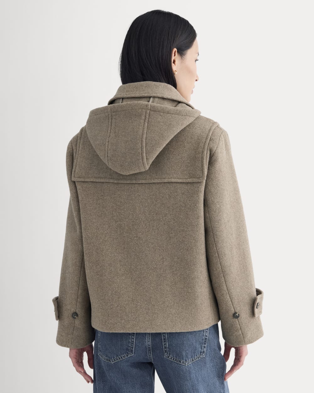 The ReWool Duffle Coat in Heather Taupe — detail view