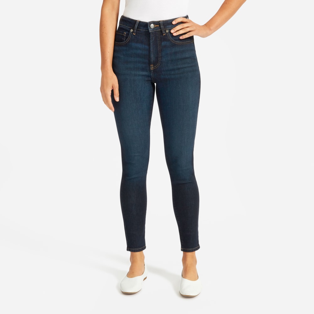 The Curvy Authentic Stretch High-Rise Skinny Jean in Dark Blue Wash — detail view