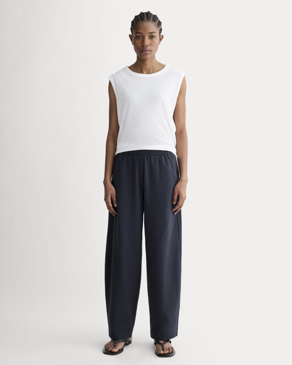 The Off-Duty Barrel Pant in Navy — front view