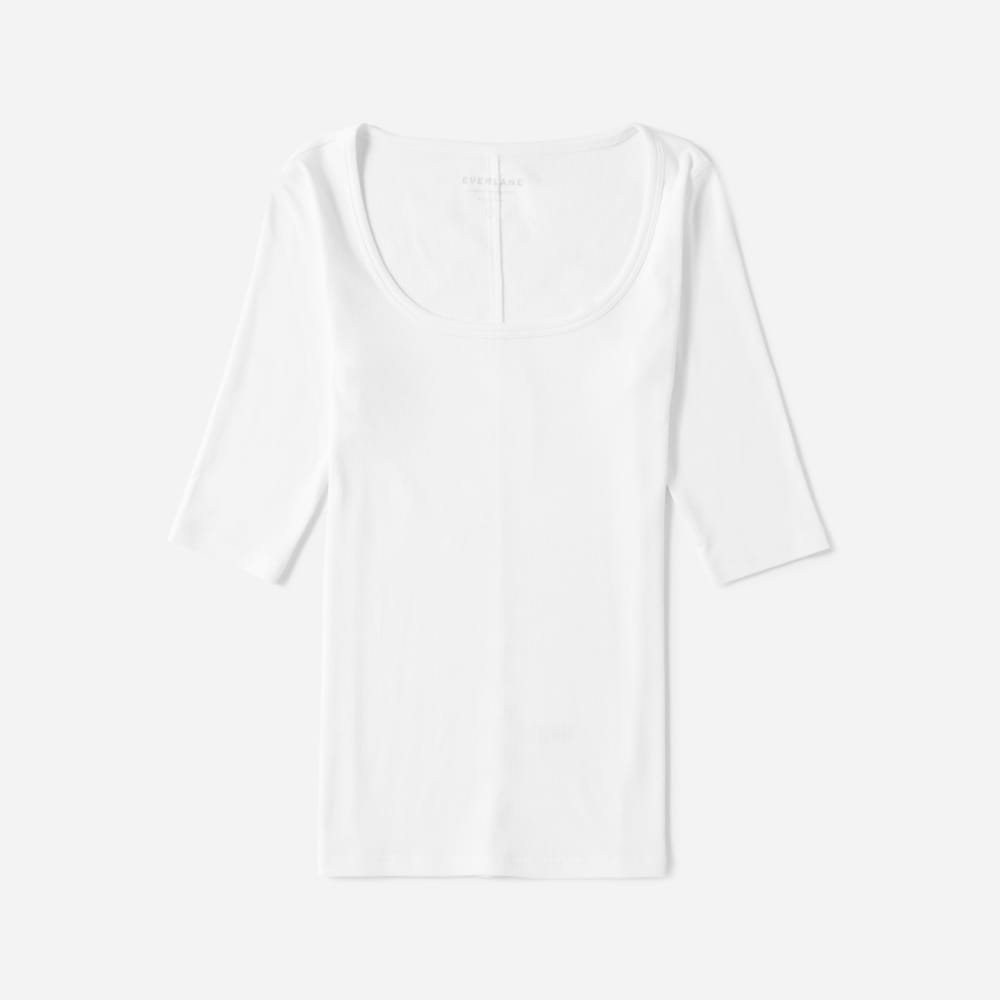 The Luxe Micro-Rib Scoop-Neck Tee in White — detail view
