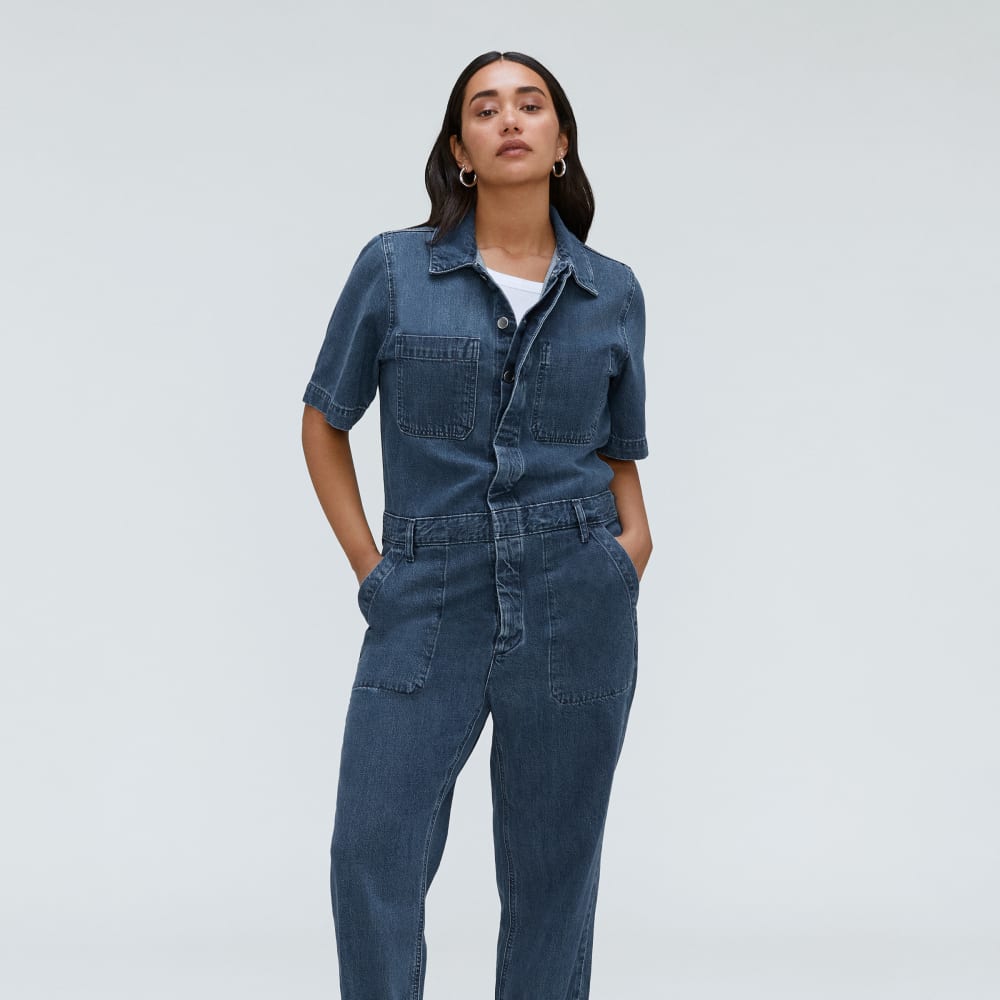 The Supersoft Jean Coverall in Work Blue — detail view