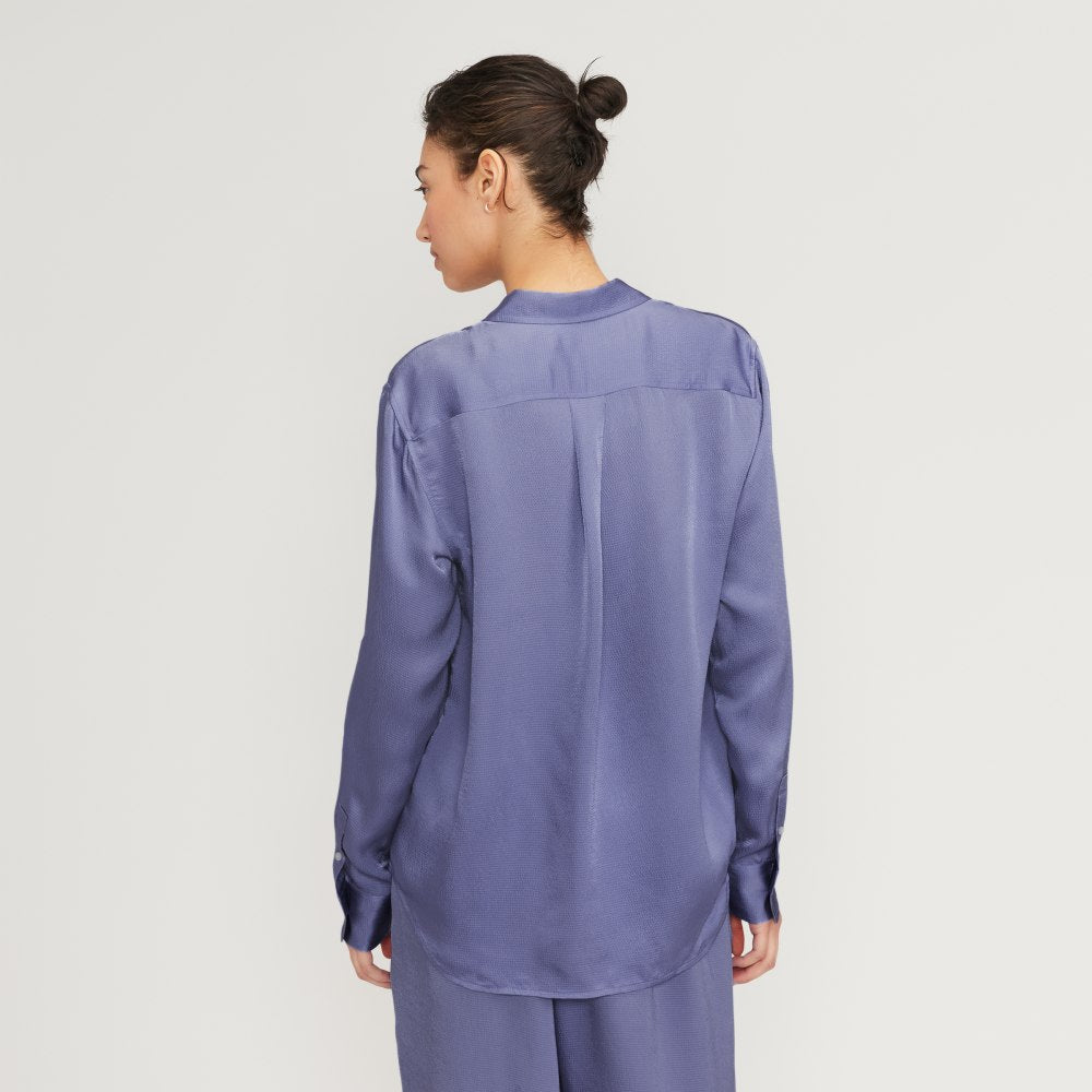 The Satin Relaxed Shirt in Cornflower Blue — detail view