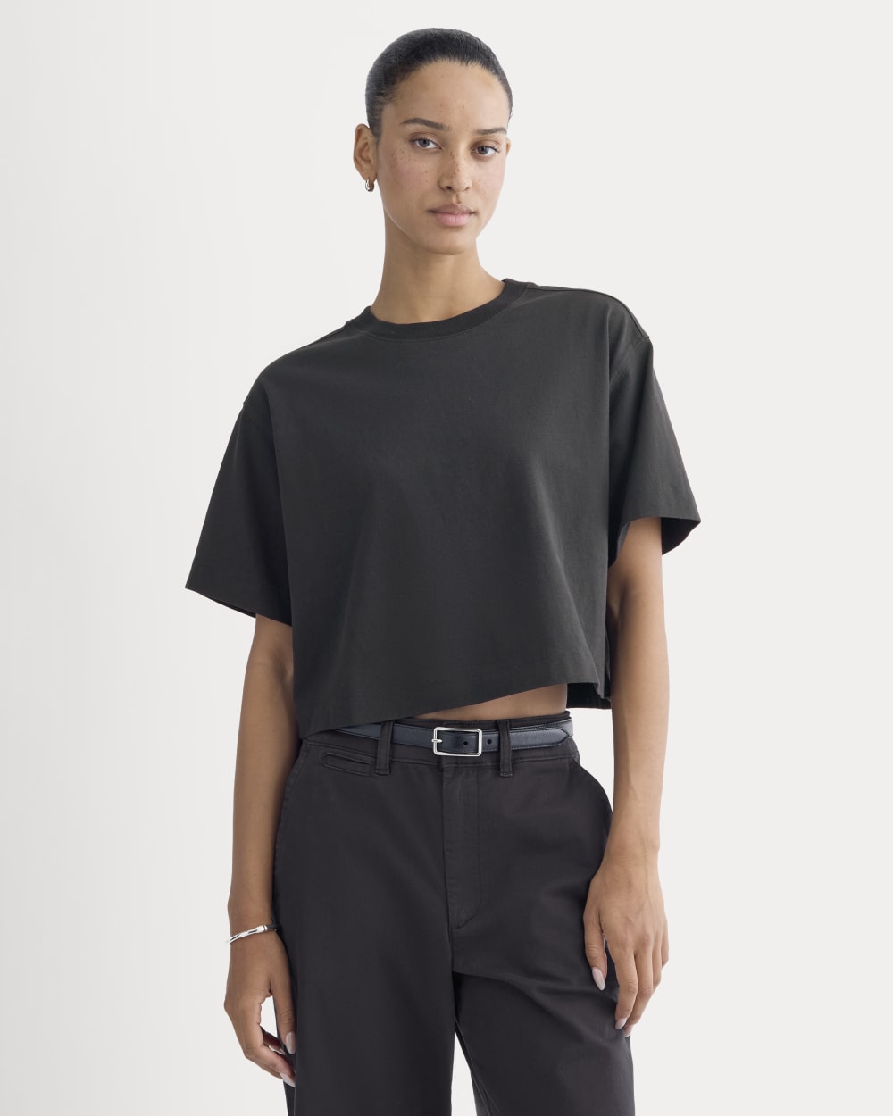 The Premium Weight Cropped Tee in Black — front view