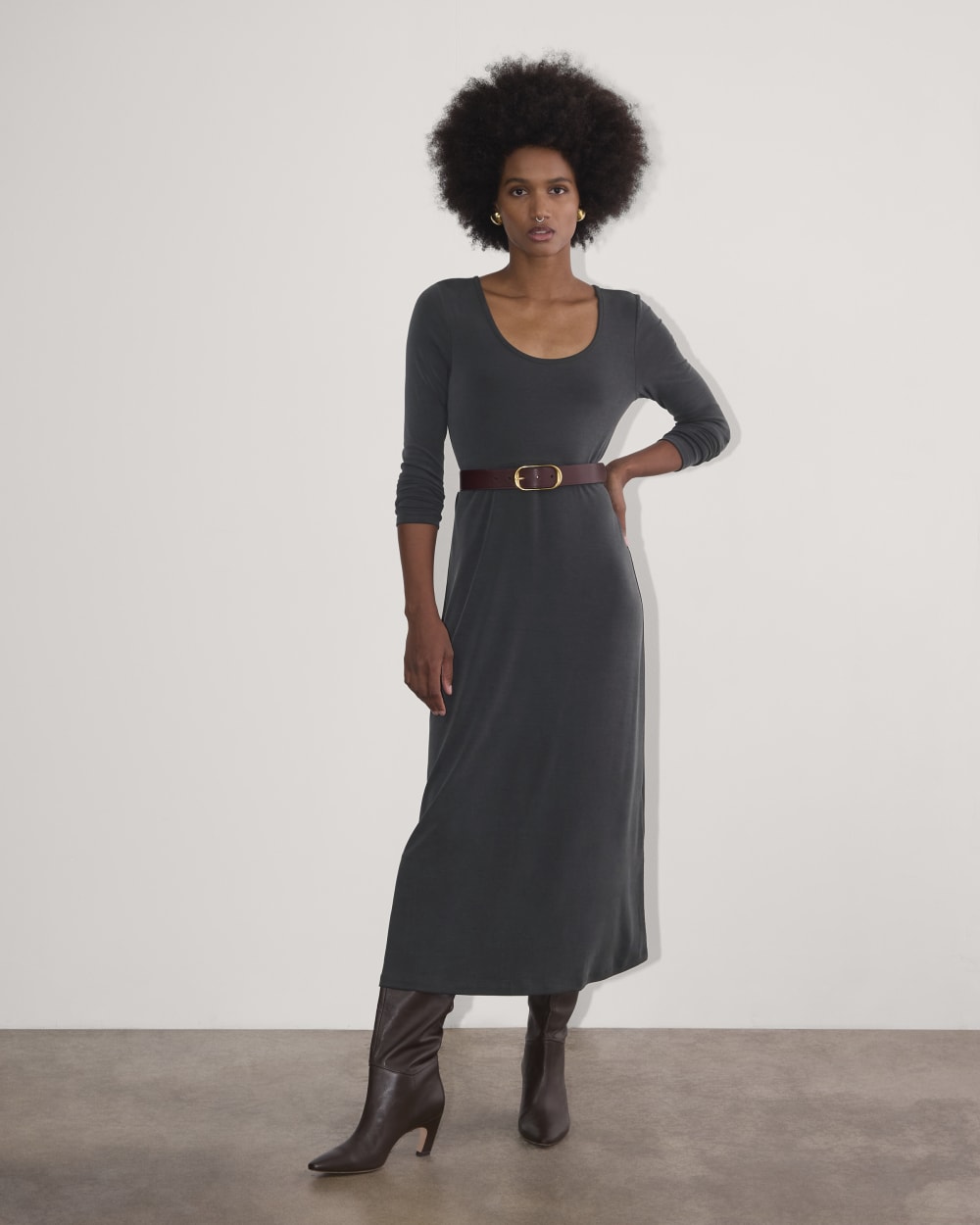 The Maddie Dress in Butterknit in Black — front view