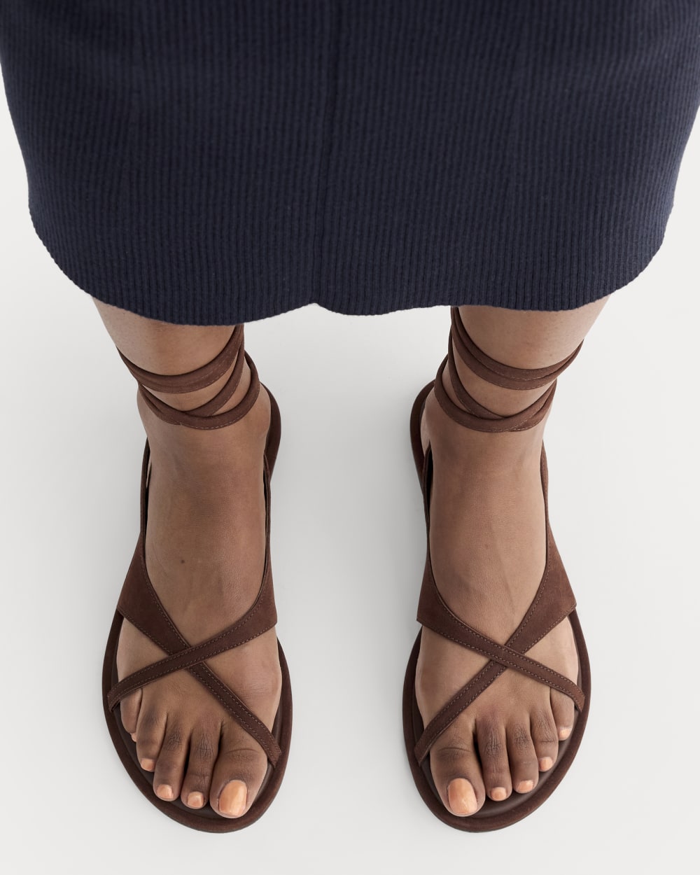 The Leather Crisscross Sandal in Burnt Umber — alternate view