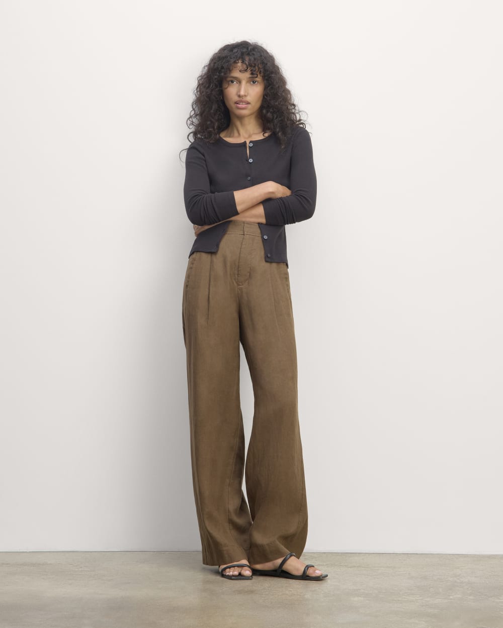 The Linen Way-High® Drape Pant in Cocoa — front view