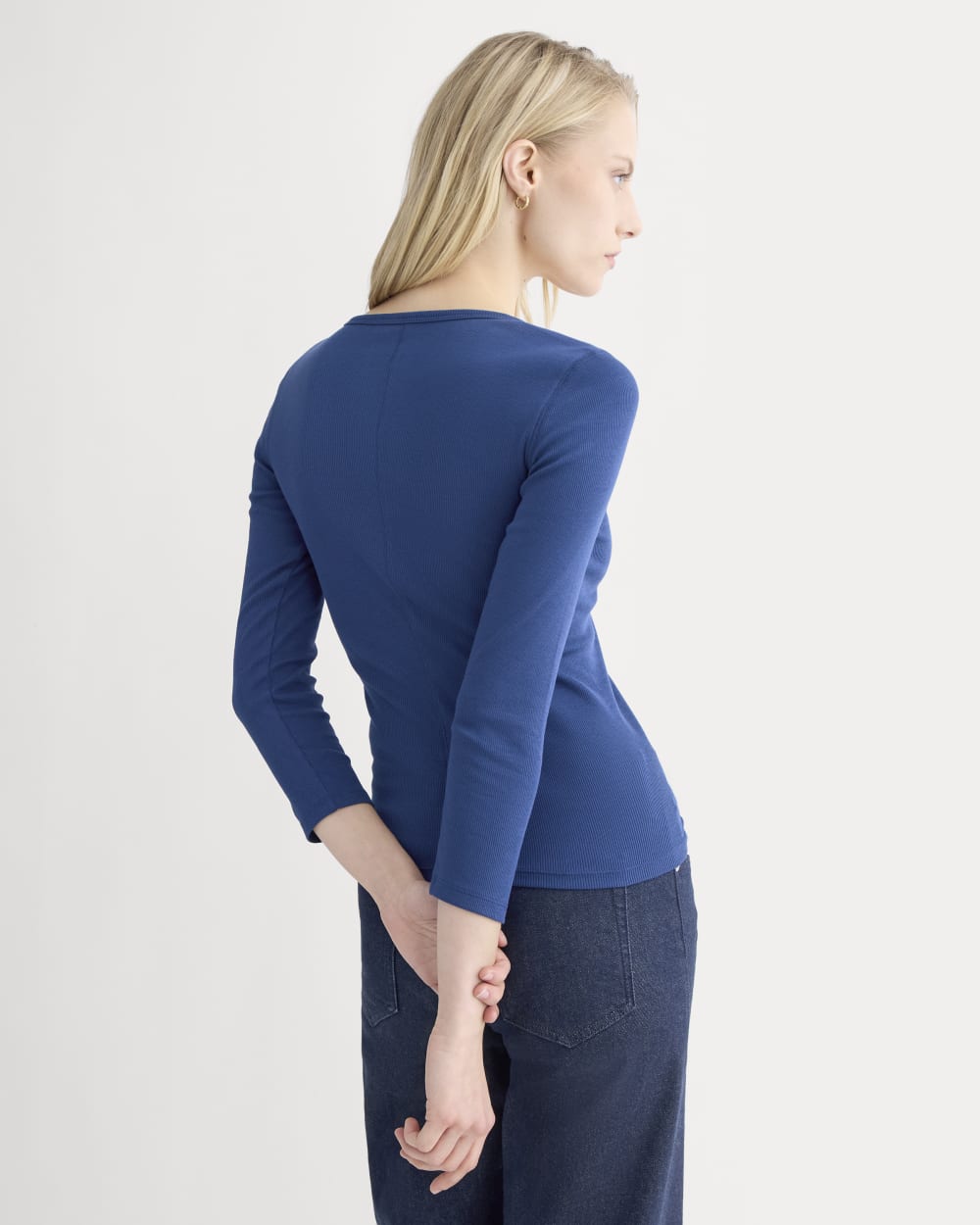 Luxe Rib Deep U-Neck Top in Estate Blue — detail view