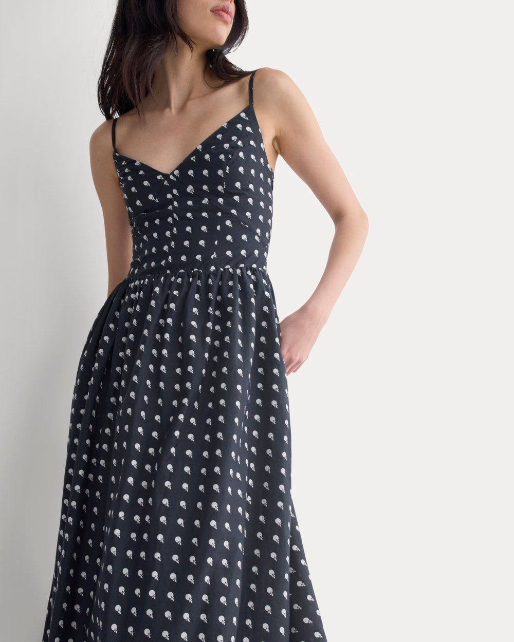 Midi Dress in Cotton Silk Voile in Black — detail view
