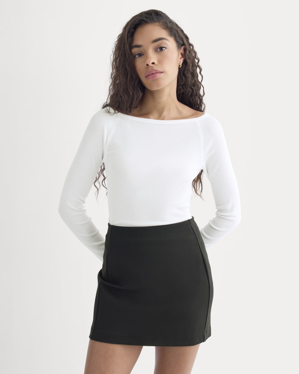 Luxe Rib Boatneck Top in White — front view