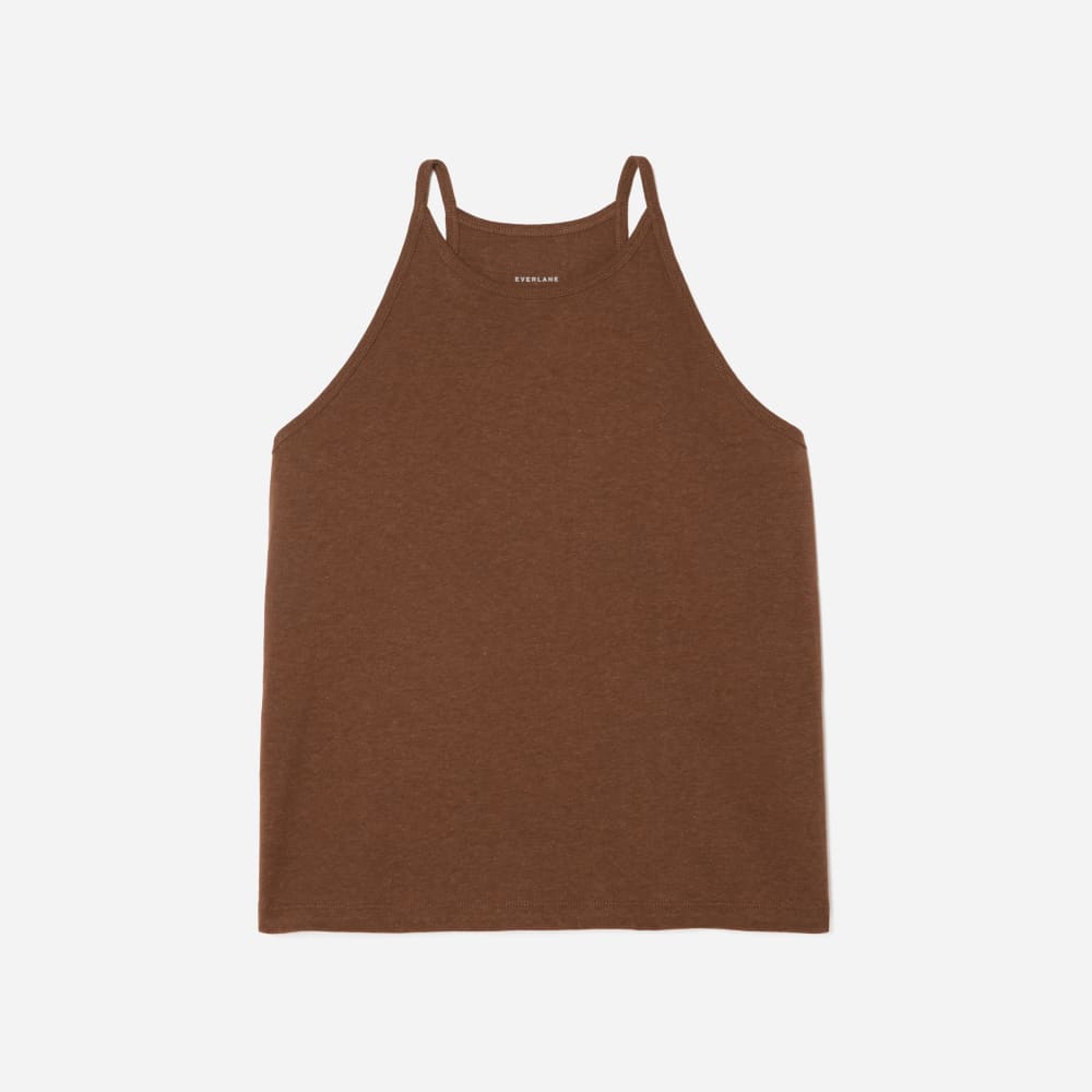 The Hemp Cutaway Tank in Espresso — front view