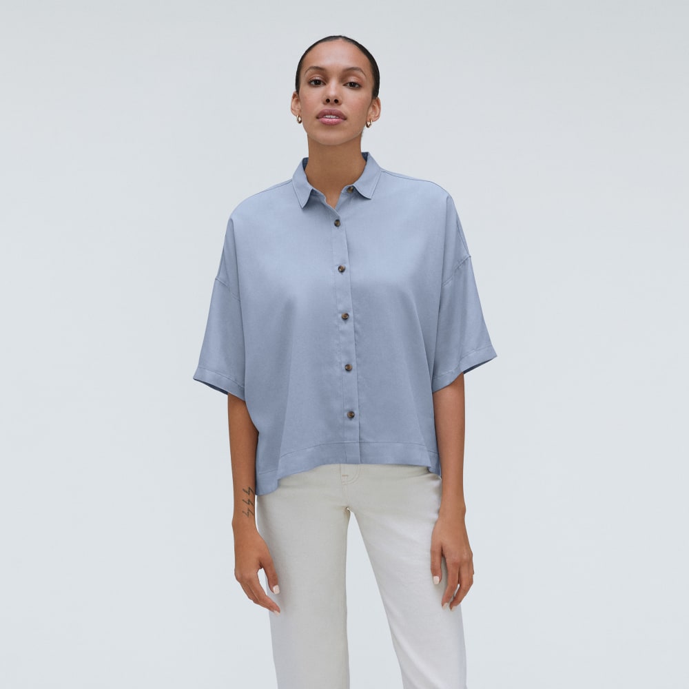The Drapey Square Shirt in Blue Slate — alternate view